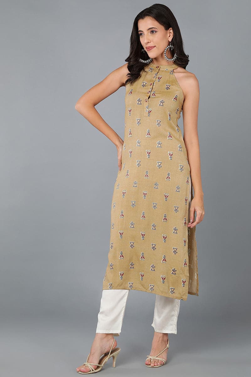 Beige Cotton Ethnic Motifs Kurta VCK8510