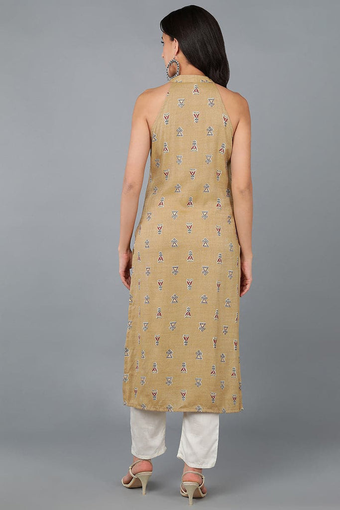 Beige Cotton Ethnic Motifs Kurta VCK8510