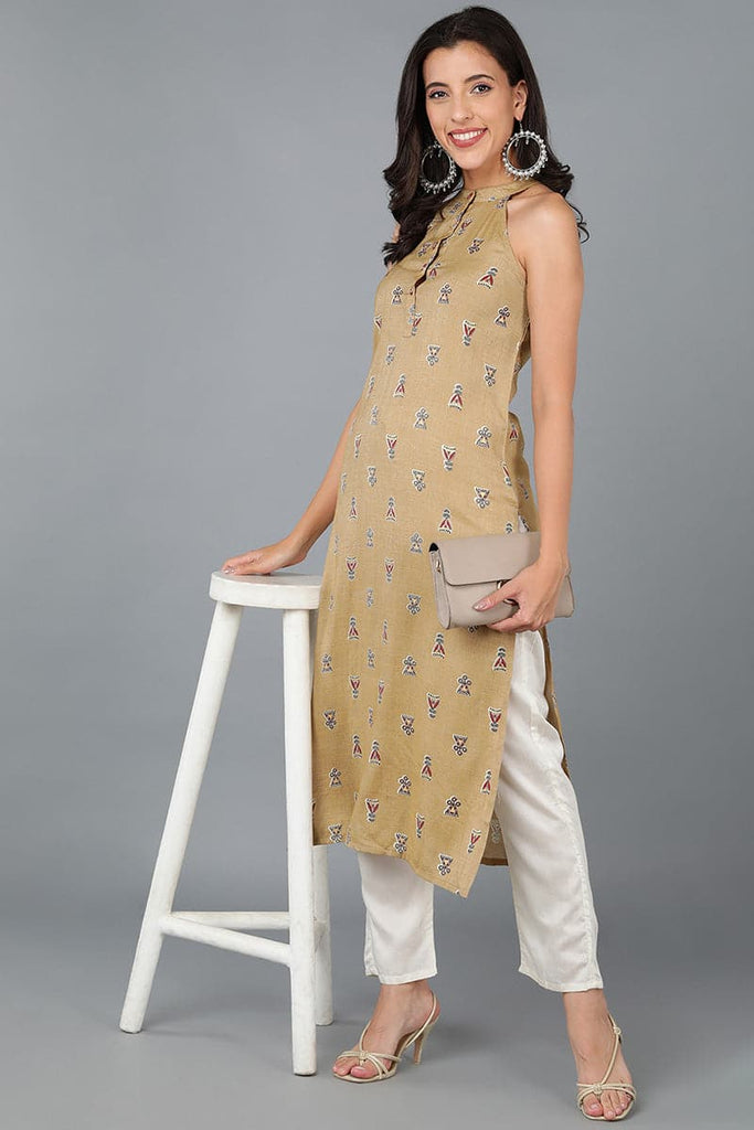 Beige Cotton Ethnic Motifs Kurta VCK8510