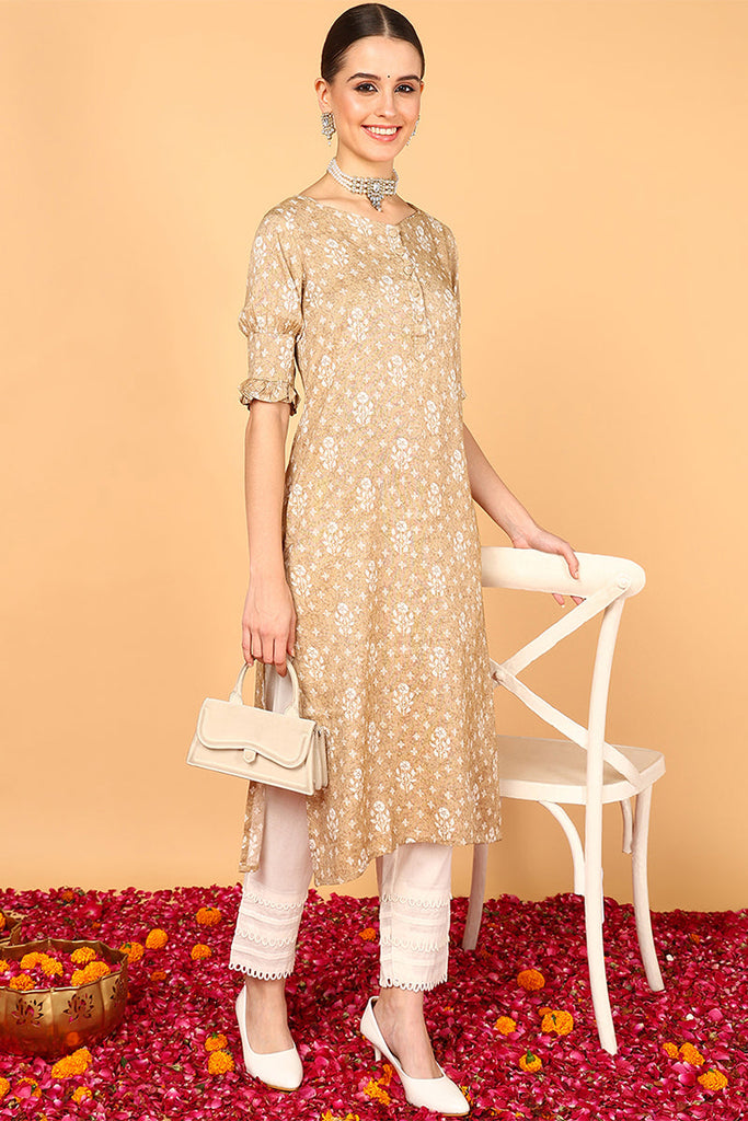 Beige Cotton Ethnic Motifs Kurta VCK8511