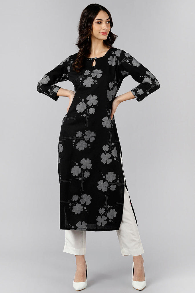  Women Black Floral Kurtas