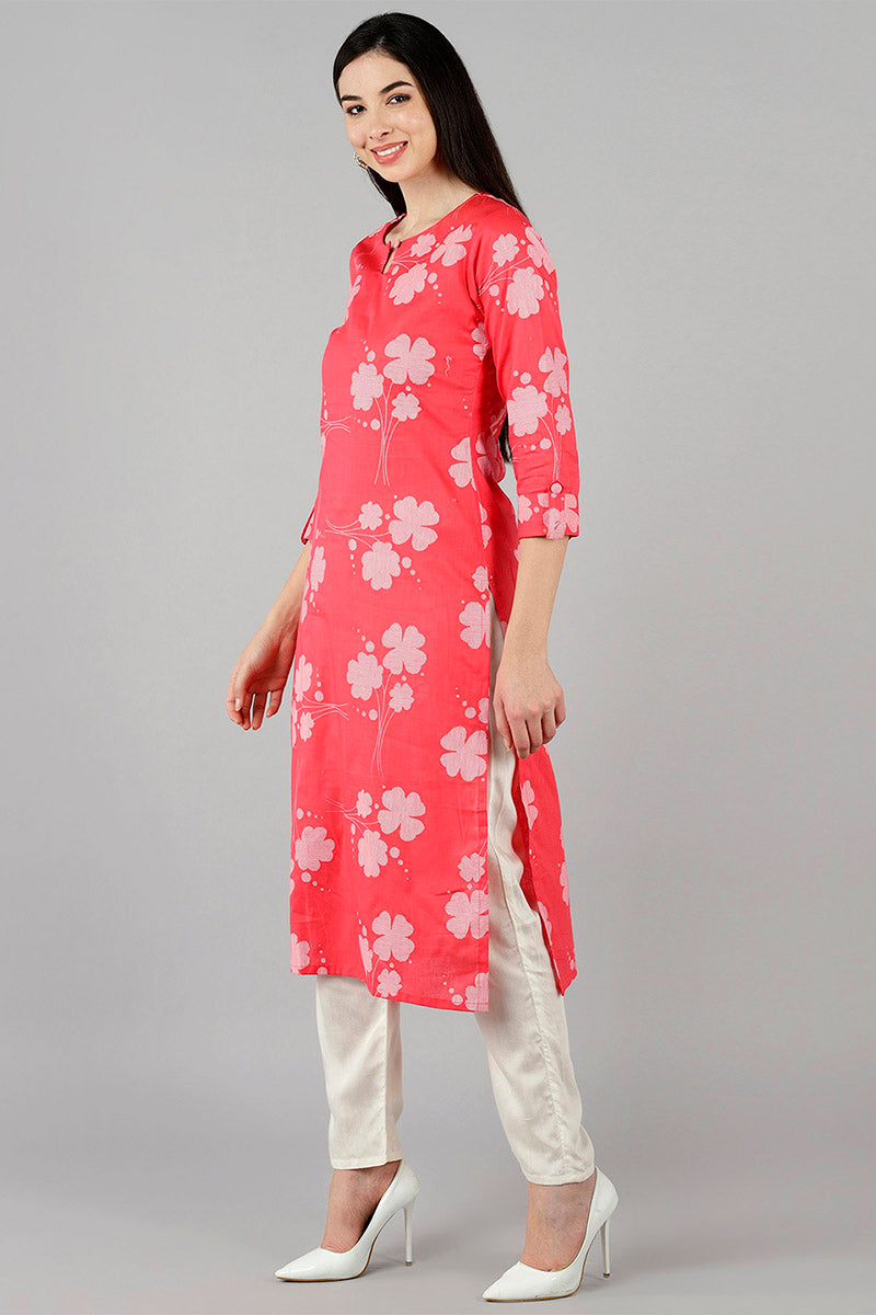  Women Pink Floral Kurtas