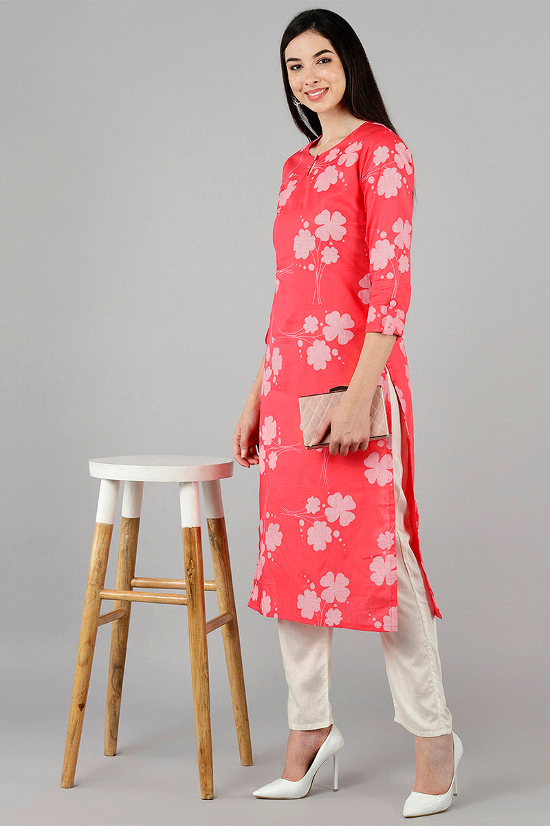  Women Pink Floral Kurtas