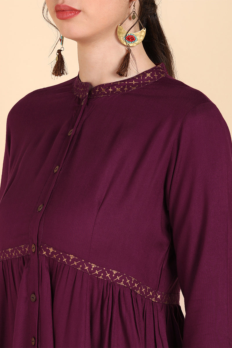 Burgundy & Rosewood Thread Work Anarkali Kurta