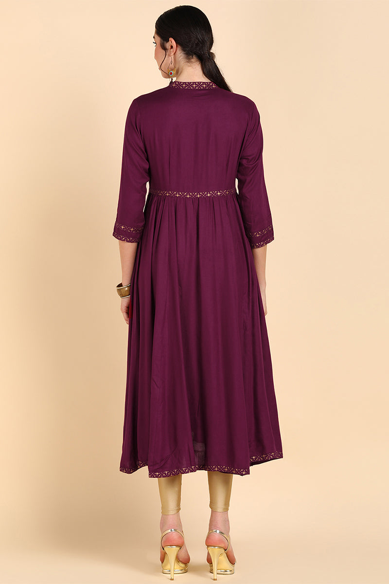 Burgundy & Rosewood Thread Work Anarkali Kurta