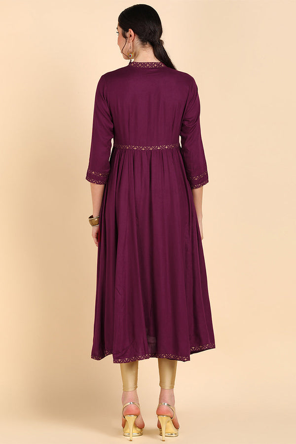 Burgundy & Rosewood Thread Work Anarkali Kurta