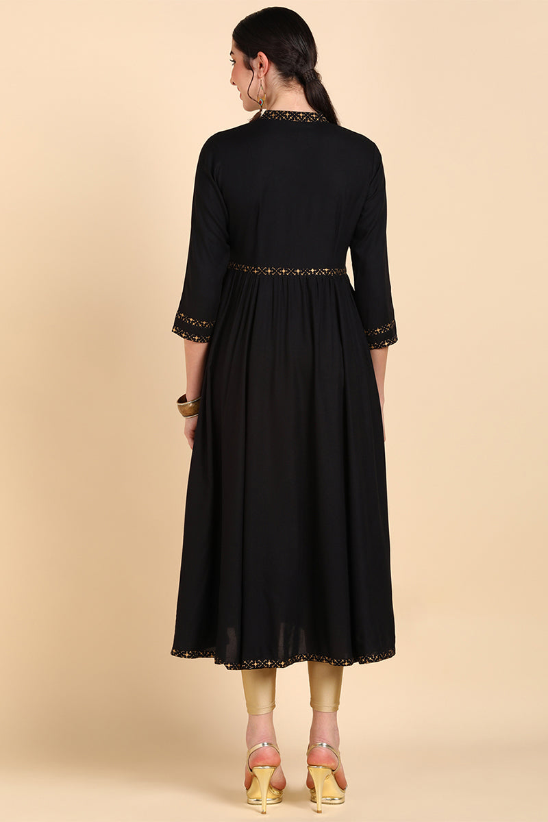 Black Cold-Shoulder Sleeves Anarkali Kurta