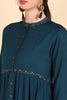 Teal Yoke Design Flared Sleeves Thread Work Anarkali Kurta