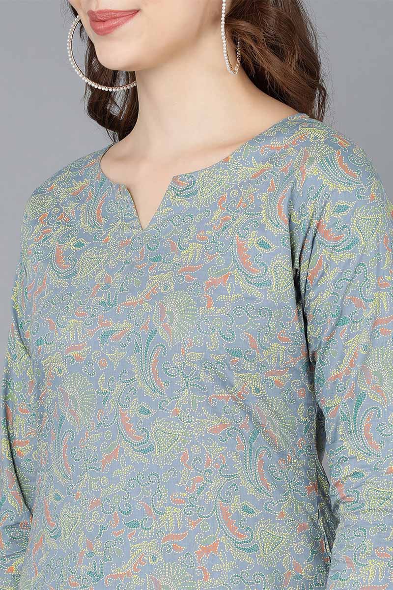  Women Blue Cotton Printed Kurta