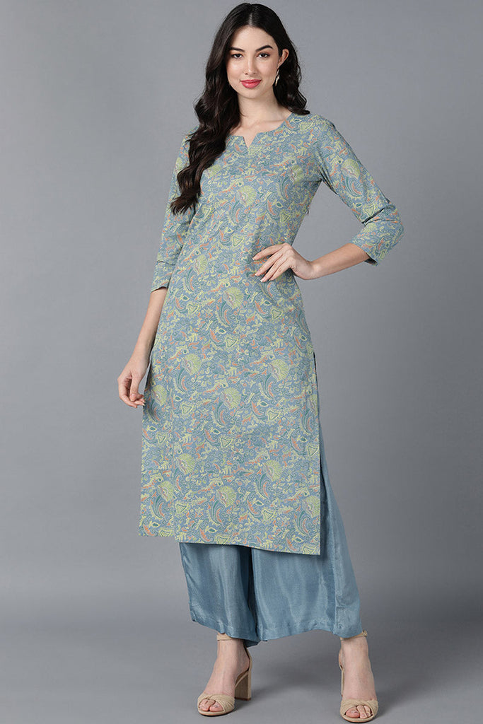  Women Blue Cotton Printed Kurtas 