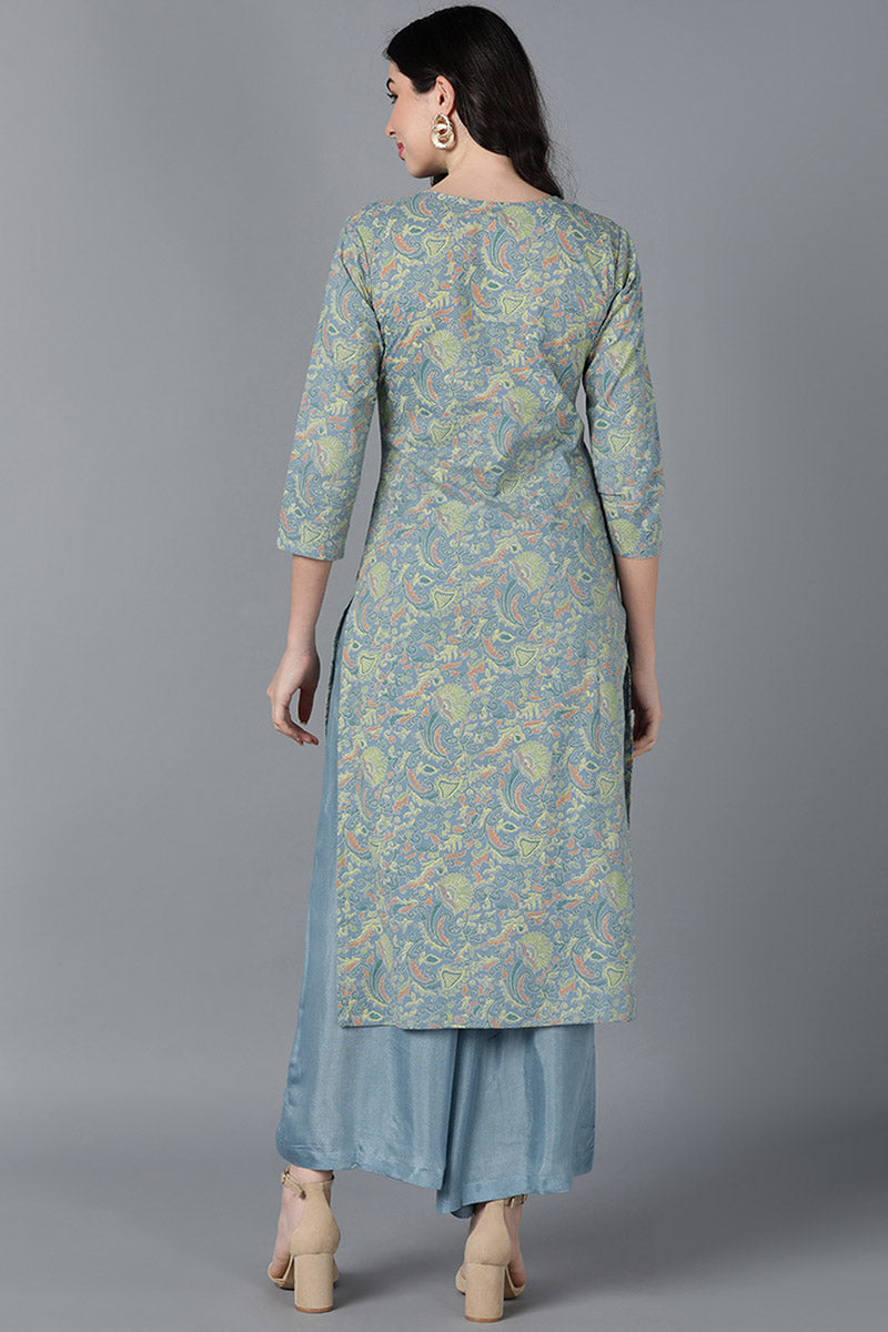  Women Blue Cotton Printed Kurtas 