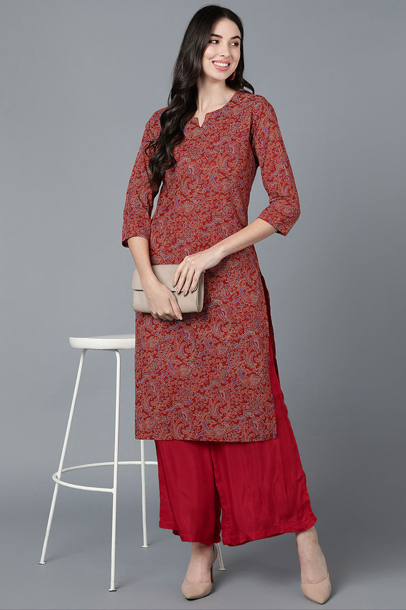  Women Red Cotton Printed Kurtas 