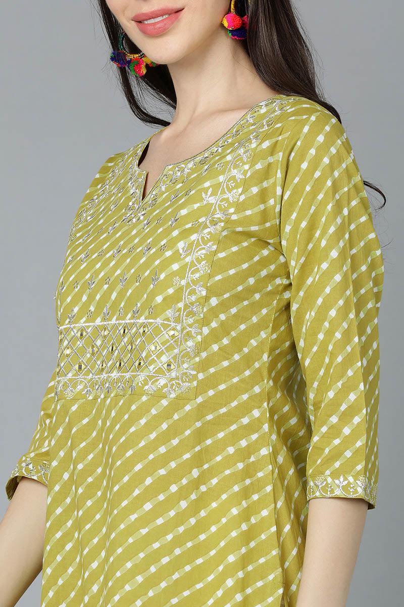  Women Yellow Cotton Striped Kurtas 