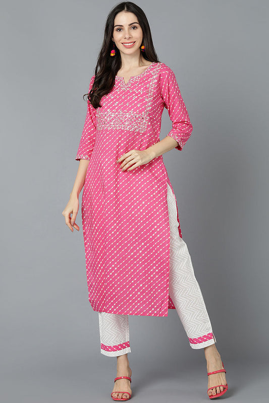  Women Pink Cotton Striped Kurtas 