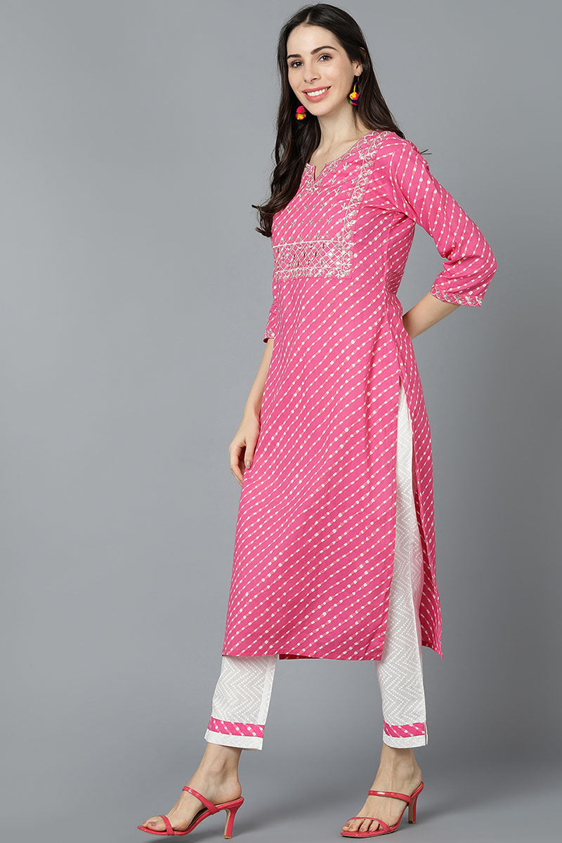  Women Pink Cotton Striped Kurtas 