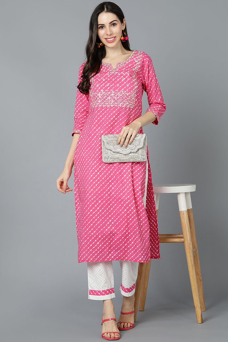  Women Pink Cotton Striped Kurtas 