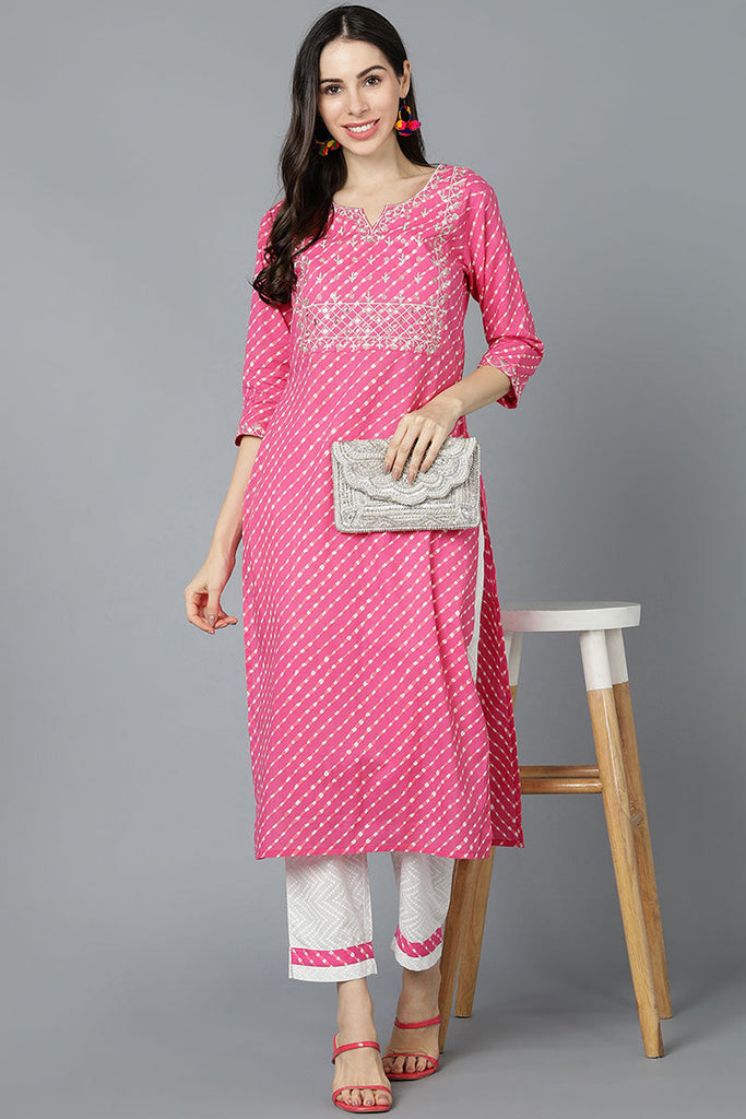  Women Pink Cotton Striped Kurtas 