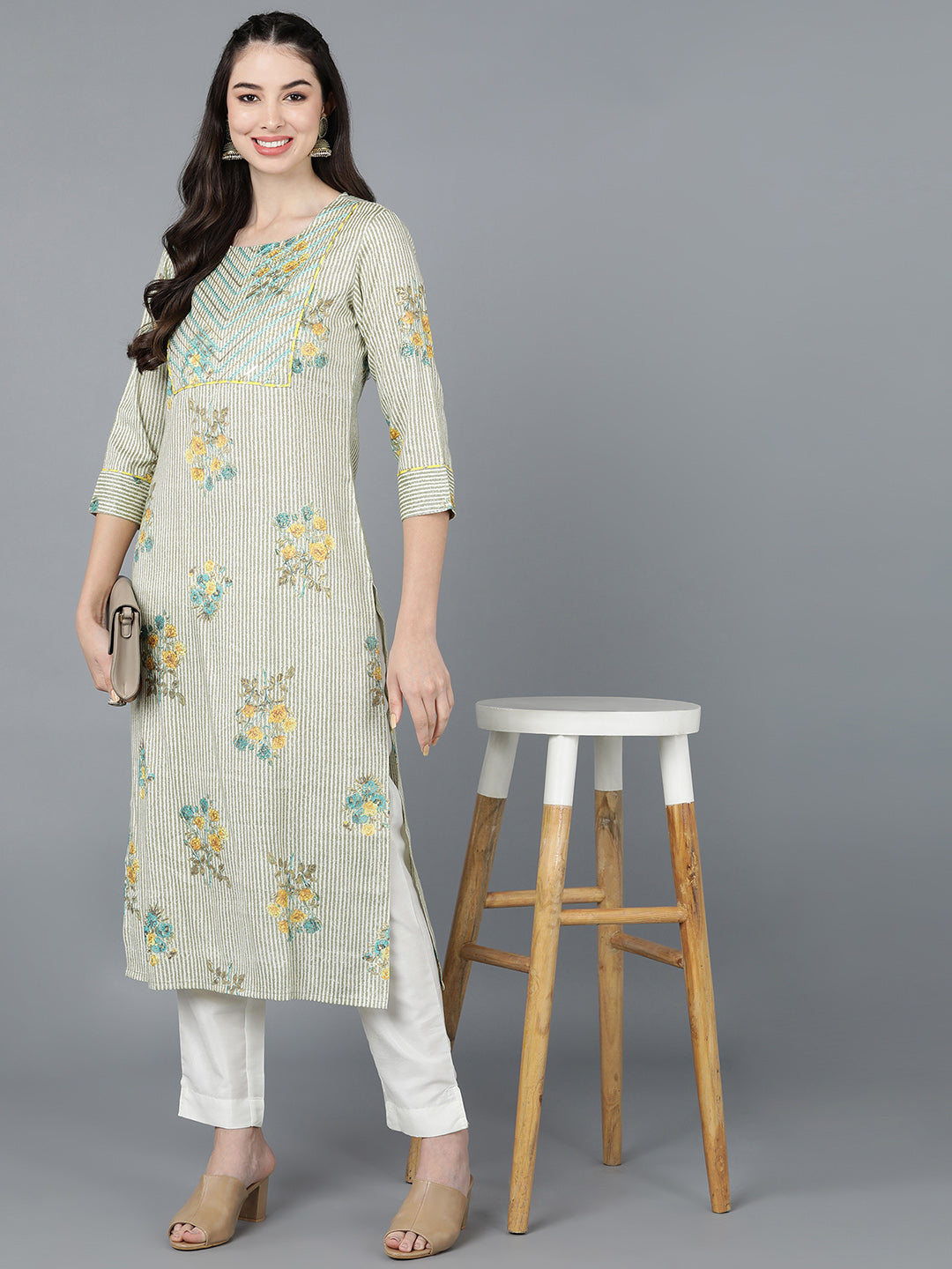 Beige Cotton Straight Kurta VCK8575