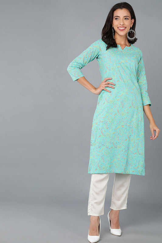 Sea Green Cotton Straight Kurta VCK8578