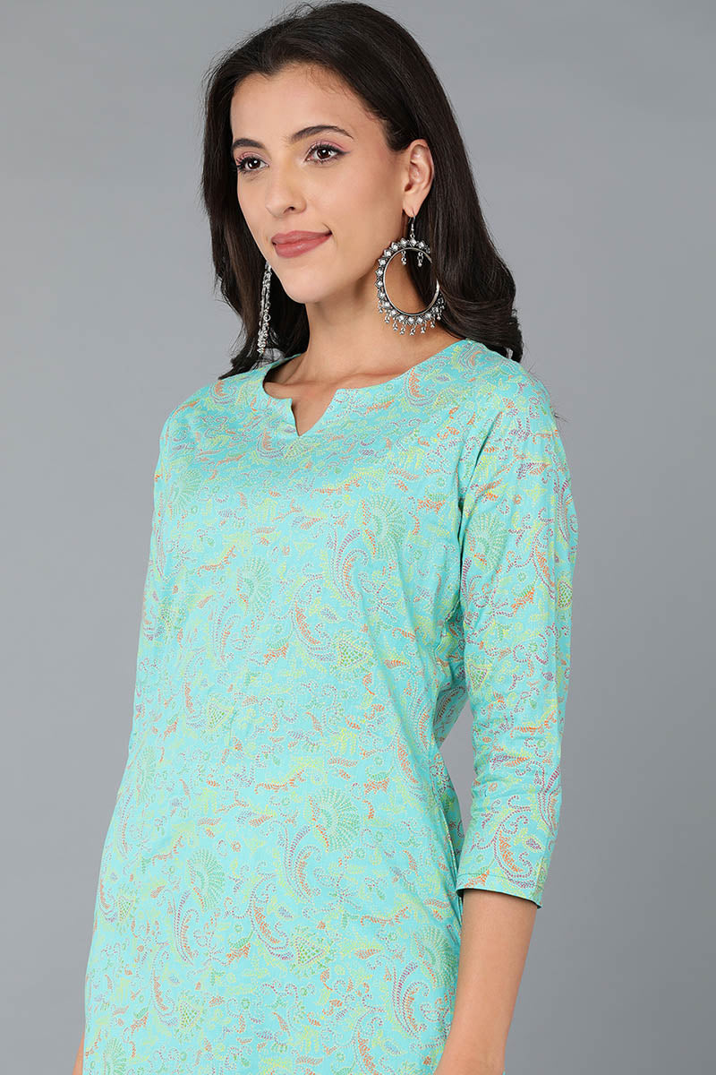 Sea Green Cotton Straight Kurta VCK8578