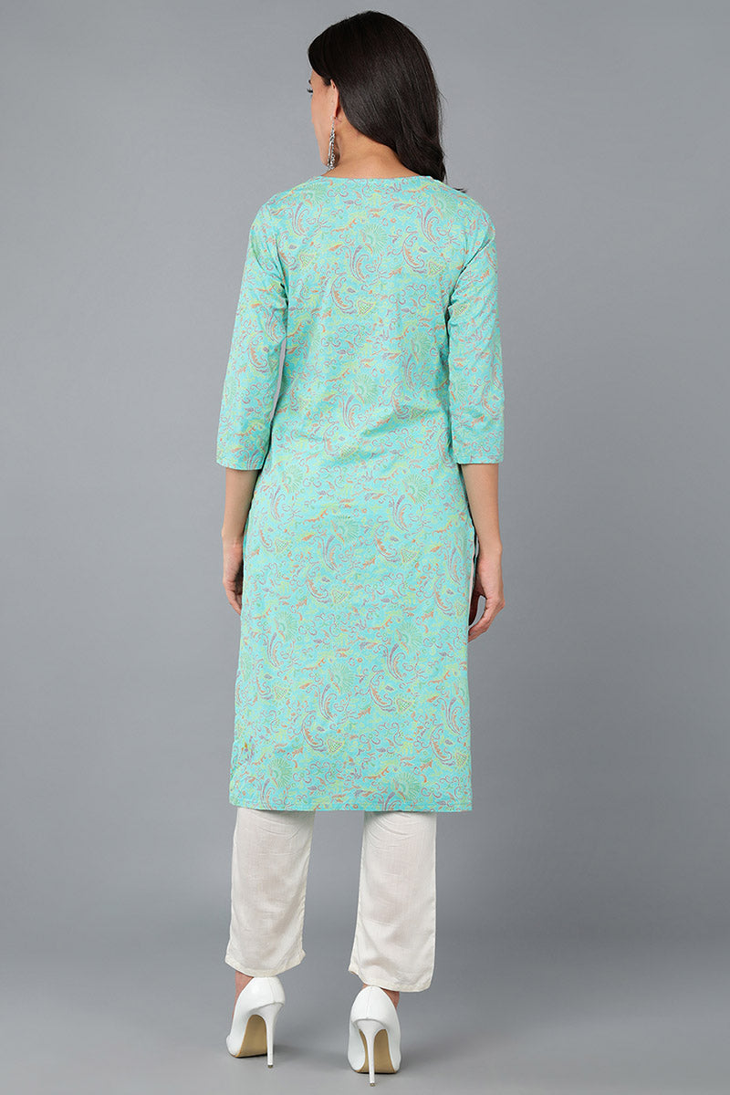 Sea Green Cotton Straight Kurta VCK8578