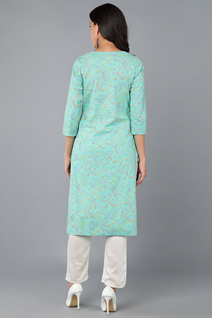 Sea Green Cotton Straight Kurta VCK8578