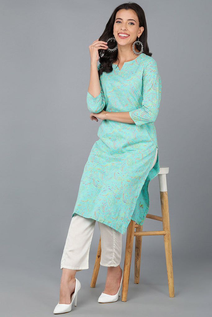 Sea Green Cotton Straight Kurta VCK8578