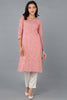 Pink Cotton Ethnic Motifs Printed Straight Kurta 