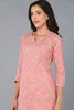 Pink Cotton Ethnic Motifs Printed Straight Kurta 