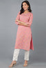 Pink Cotton Ethnic Motifs Printed Straight Kurta 