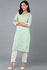 Turquoise Blue Cotton Printed Kurta VCK8580