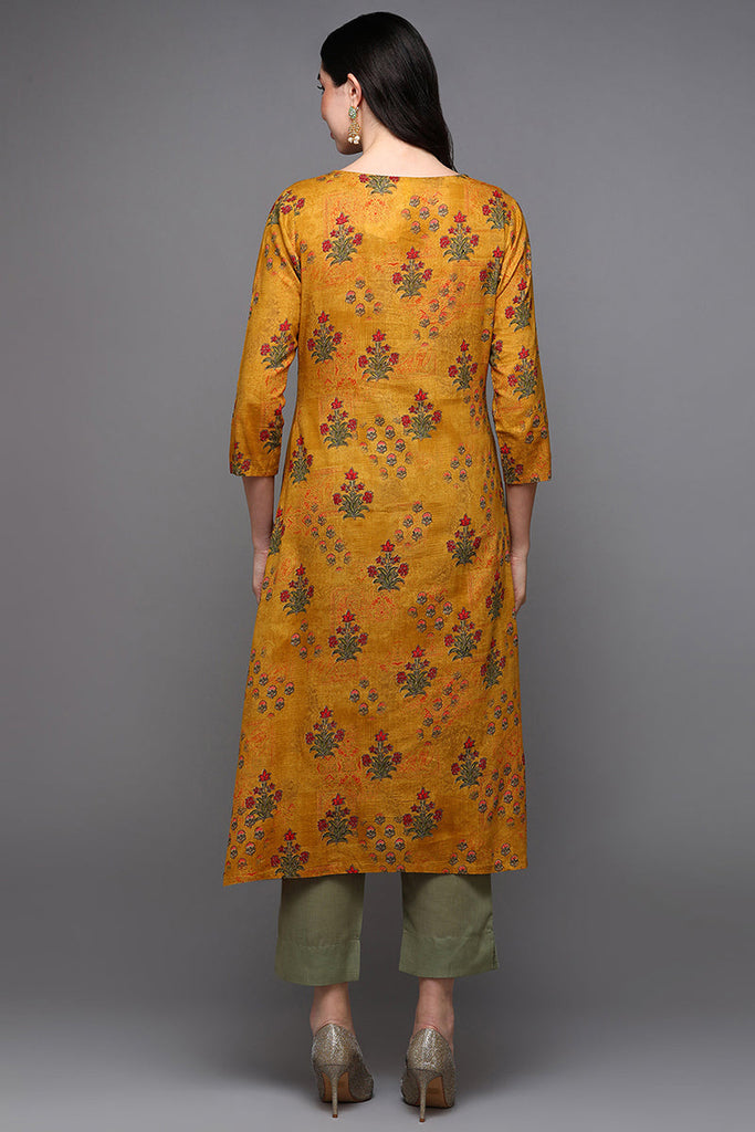 Mustard Cotton Blend Floral Straight Kurta VCK8582