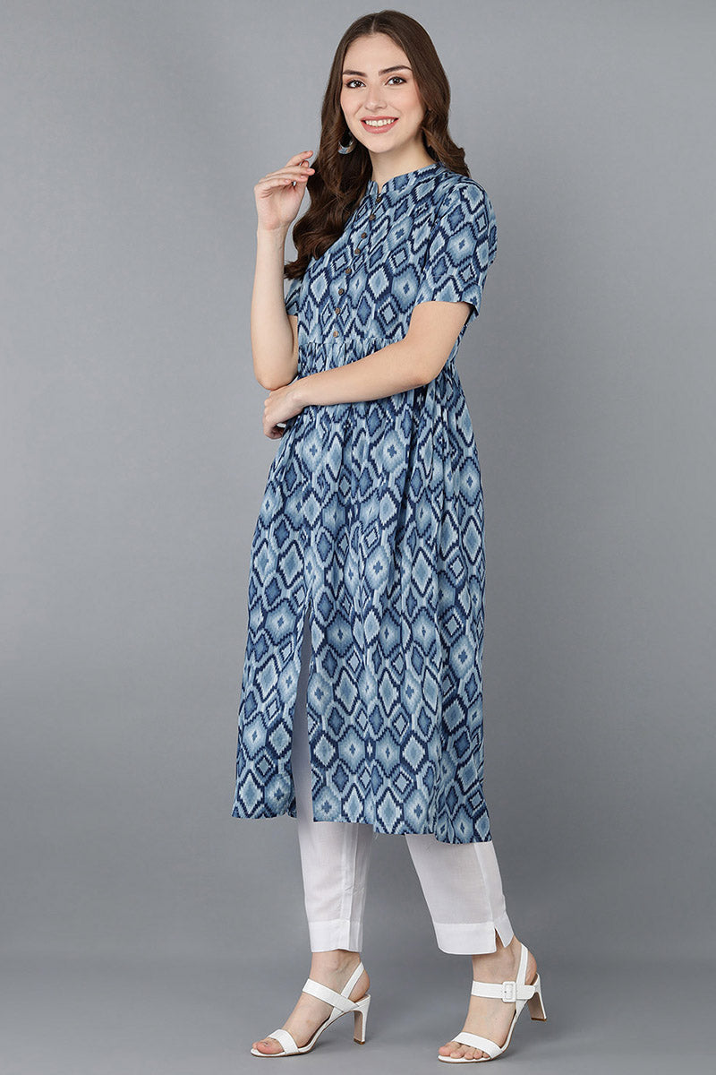  Women Blue Cotton Geometric Printed 