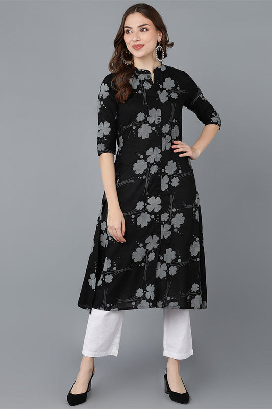  Women Black Cotton Printed Kurta