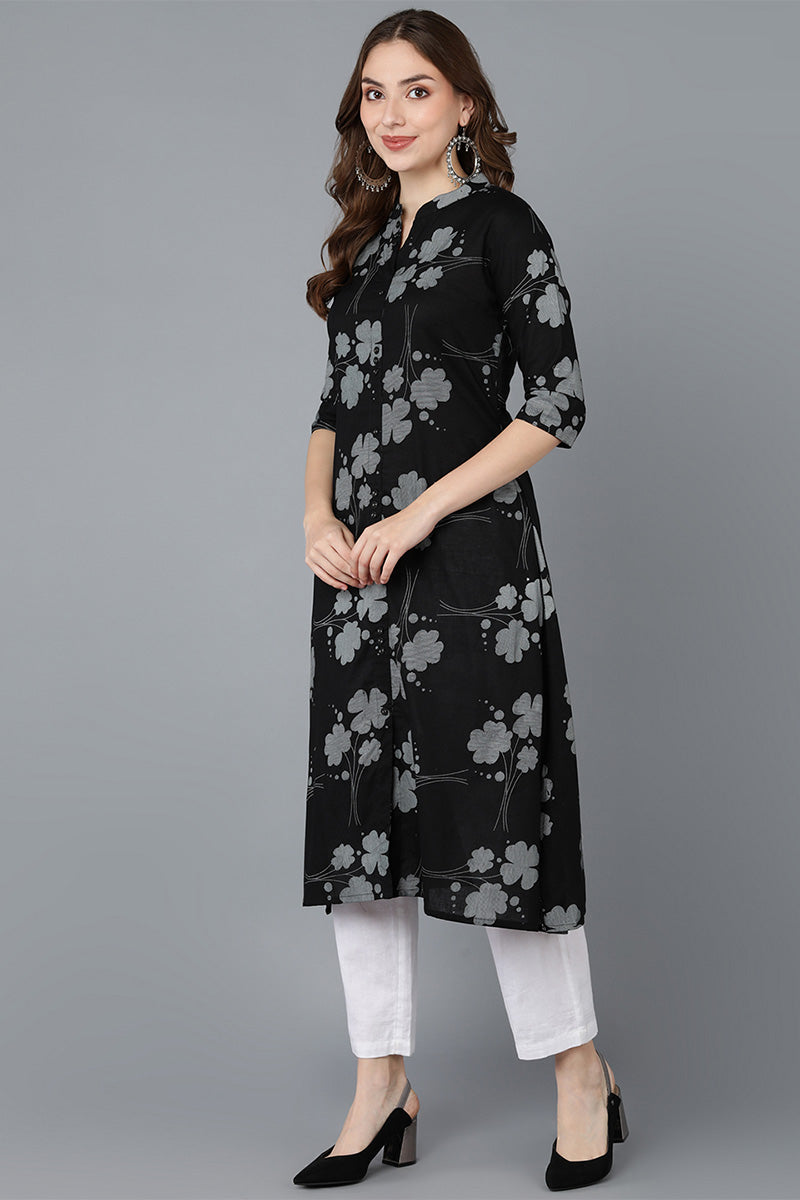  Women Black Cotton Printed Kurta