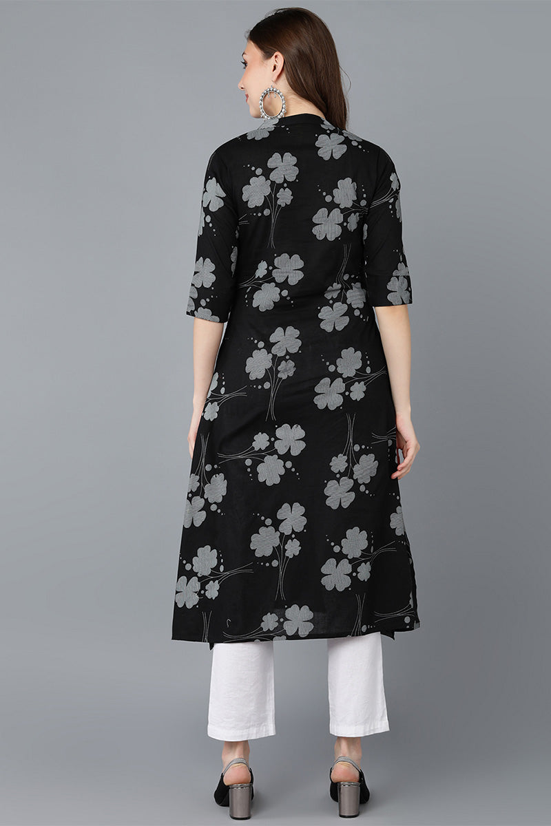  Women Black Cotton Printed Kurta