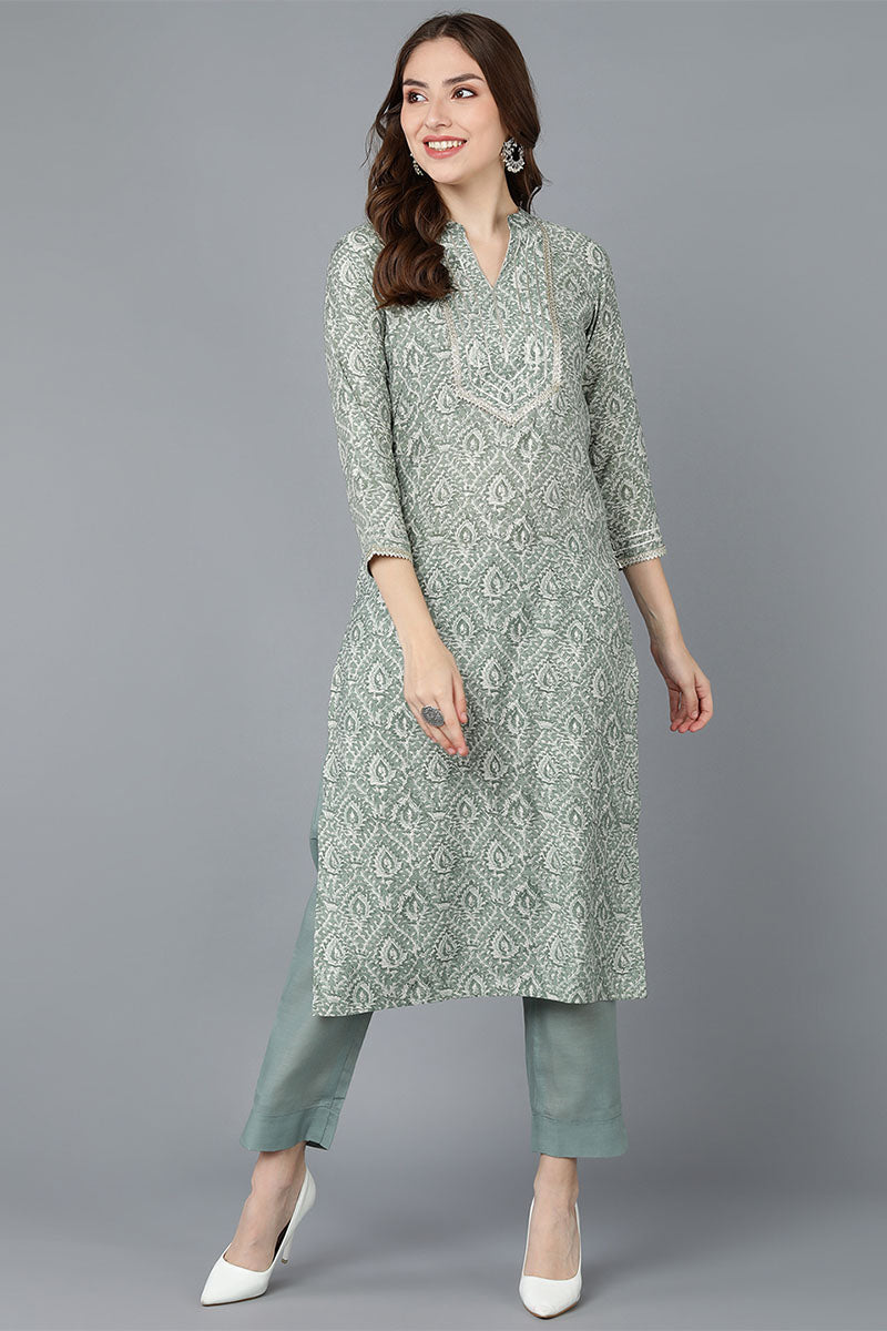 Women Green Cotton Printed Kurta VCK8596