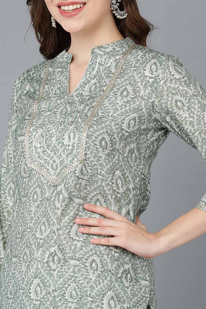 Women Green Cotton Printed Kurta VCK8596