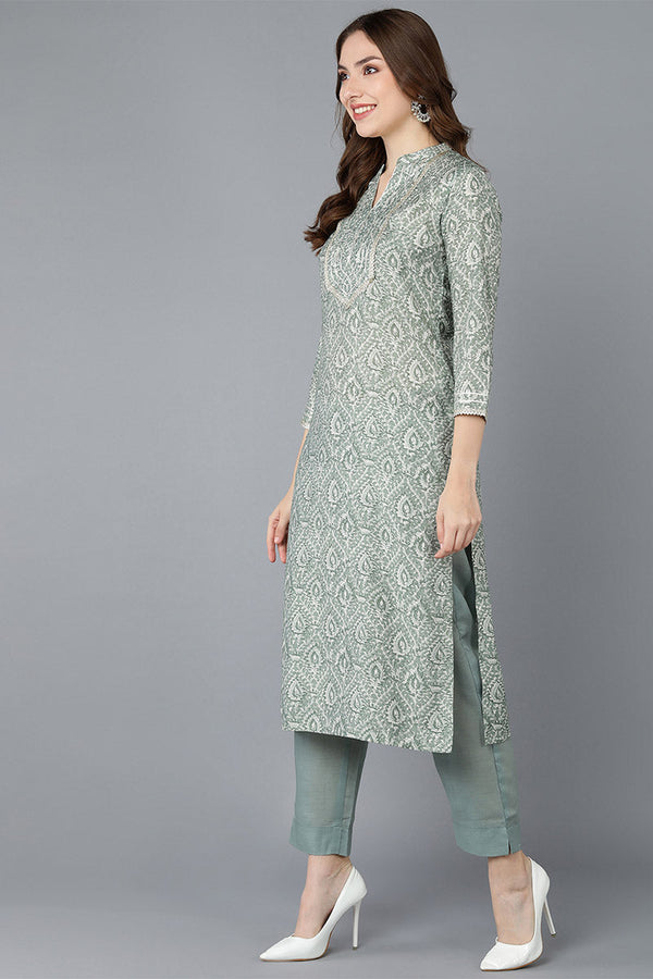 Women Green Cotton Printed Kurta VCK8596