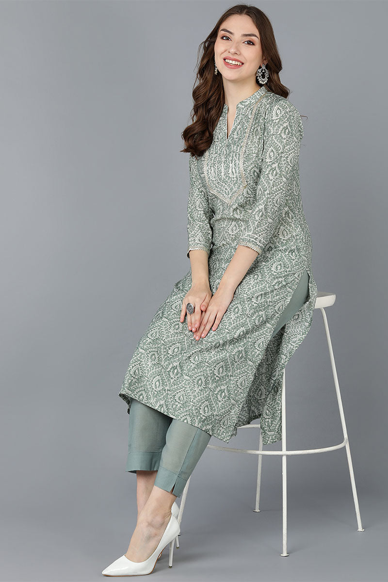 Women Green Cotton Printed Kurta VCK8596