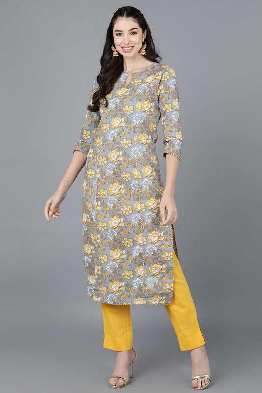  Women Cotton Grey Printed Kurtas 