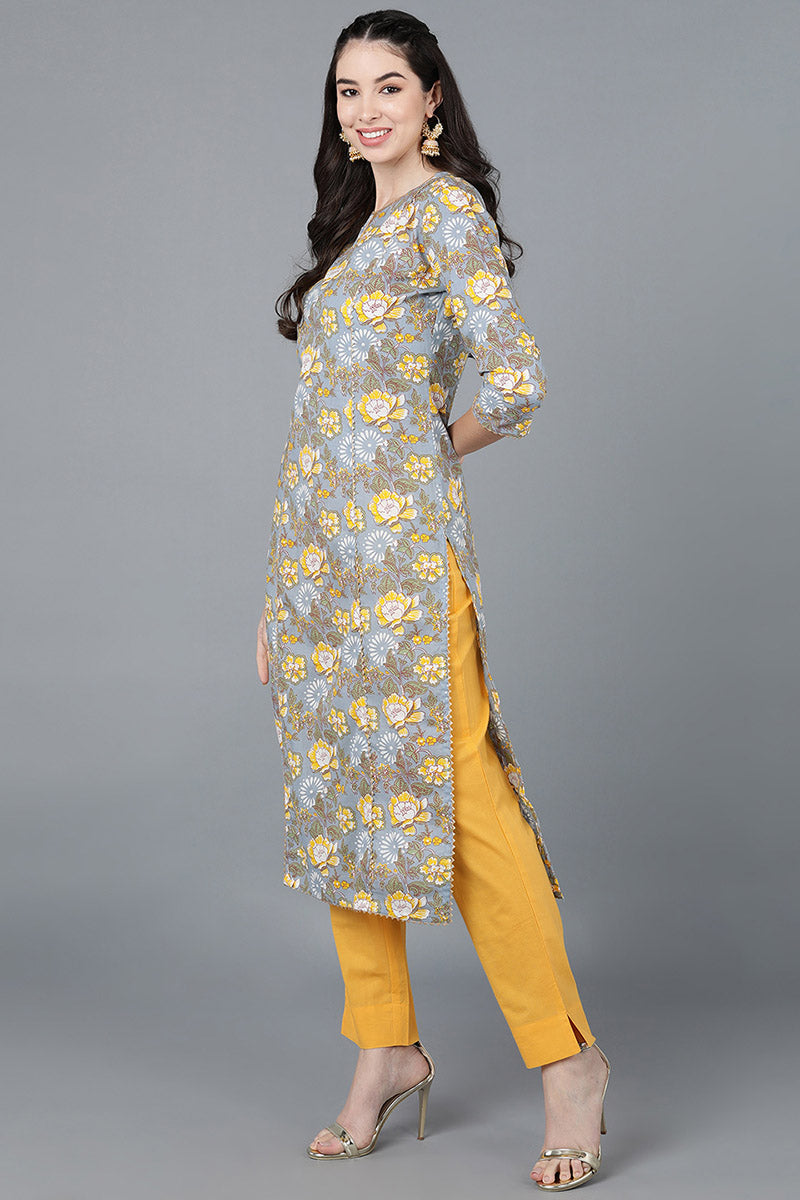  Women Cotton Grey Printed Kurtas 