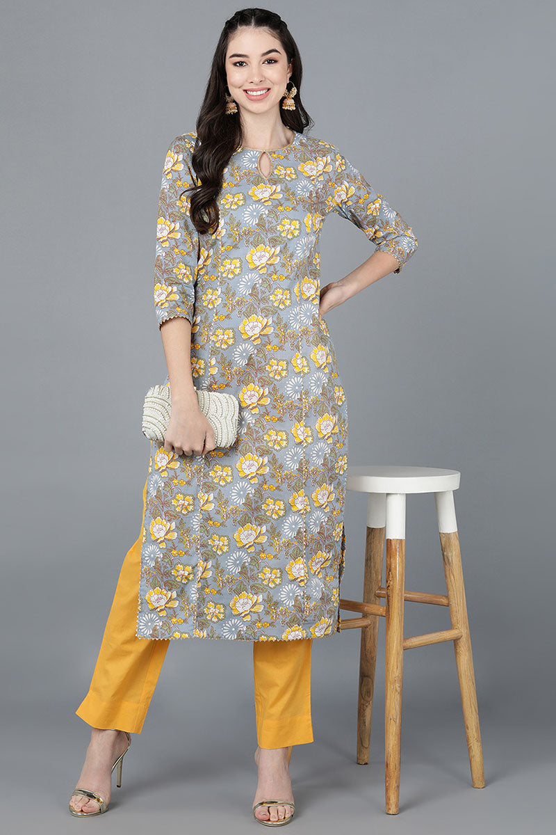  Women Cotton Grey Printed Kurtas 