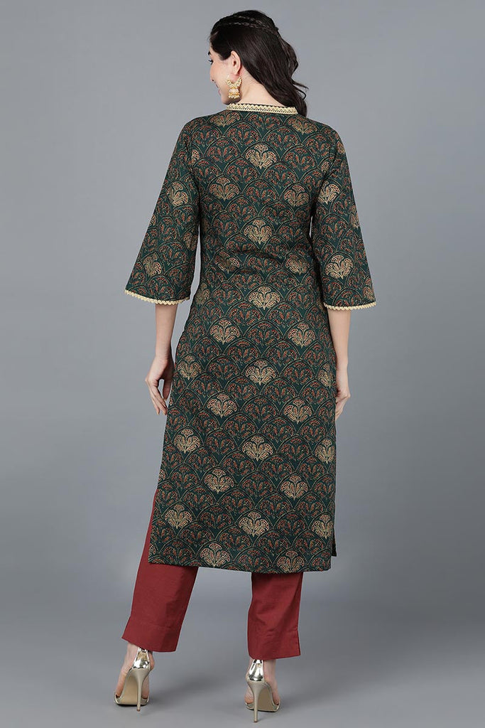  Women Cotton Green Printed Kurtas 