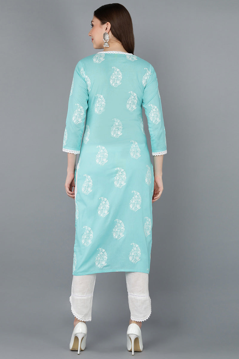  Women Blue Cotton Paisley Printed