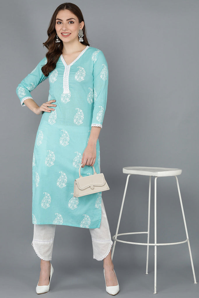  Women Blue Cotton Paisley Printed