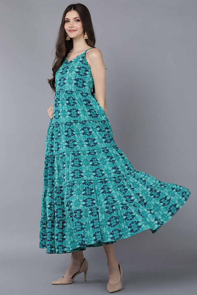  Women Teal Chiffon Geometric Printed Kurtas 