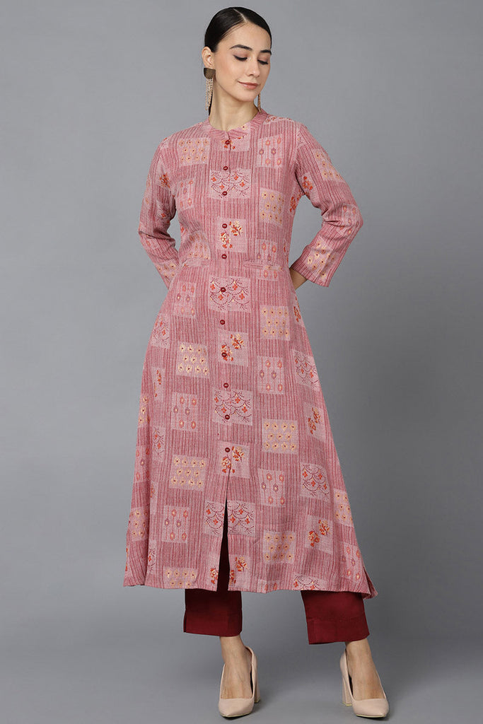   Women Mauve Ethnic Motifs Printed Cotton Kurta