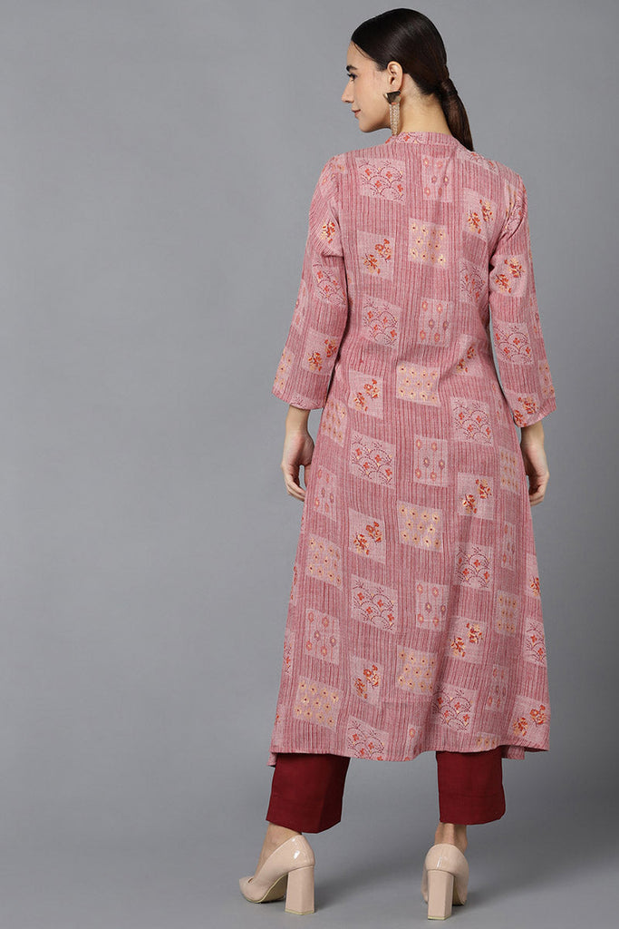   Women Mauve Ethnic Motifs Printed Cotton Kurta