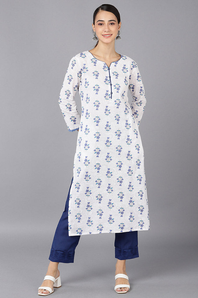  Women White Cotton Geometric Printed Kurtas